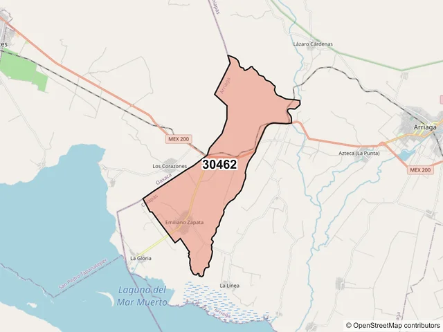 Mapa del código postal 30462, Arriaga, Chiapas