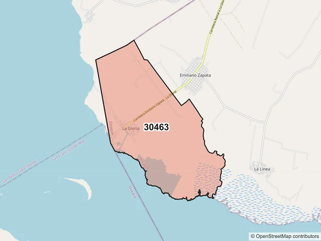 Mapa del código postal 30463, Arriaga, Chiapas