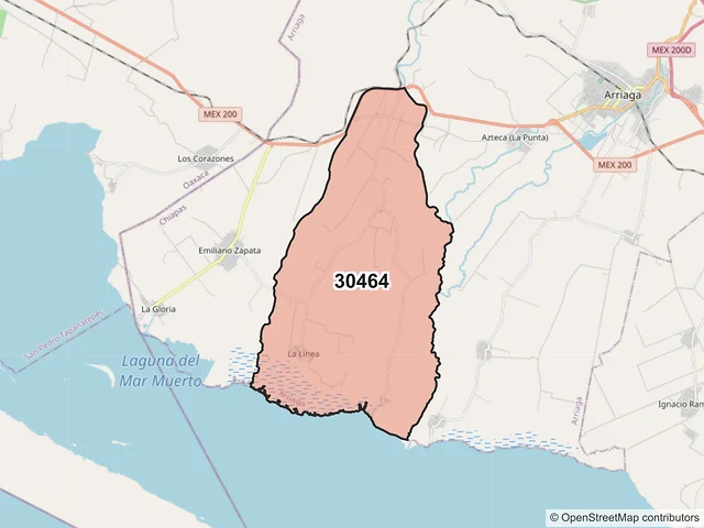 Mapa del código postal 30464, Arriaga, Chiapas