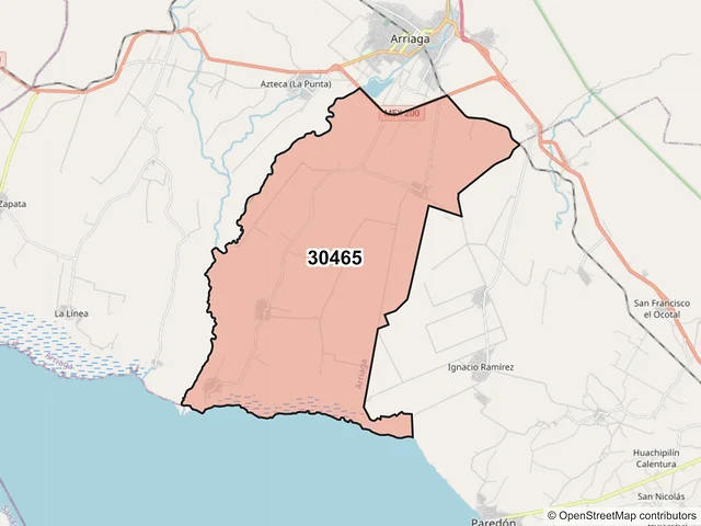 Mapa del código postal 30465, Arriaga, Chiapas