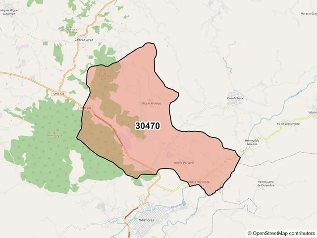 Mapa del código postal 30470, Villaflores, Chiapas