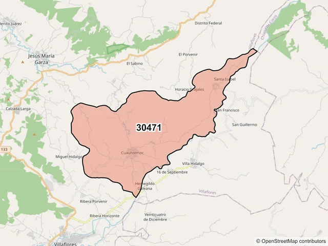 Mapa del código postal 30471, Villaflores, Chiapas