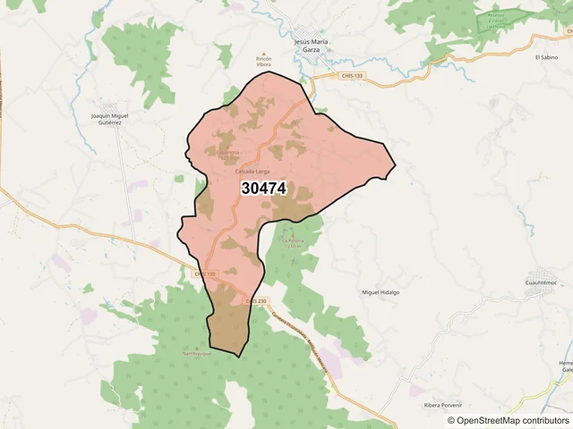Mapa del código postal 30474, Villaflores, Chiapas