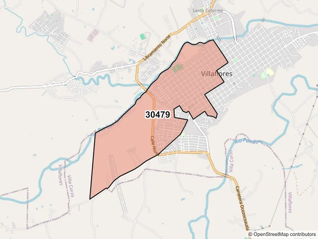 Mapa del código postal 30479, Villaflores, Chiapas