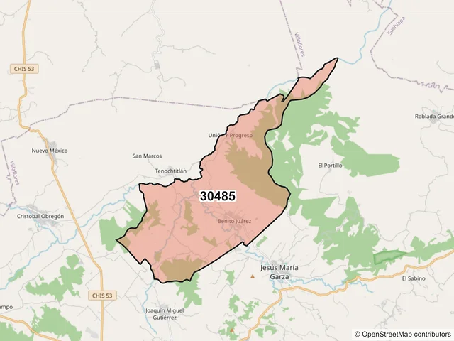 Mapa del código postal 30485, Villaflores, Chiapas