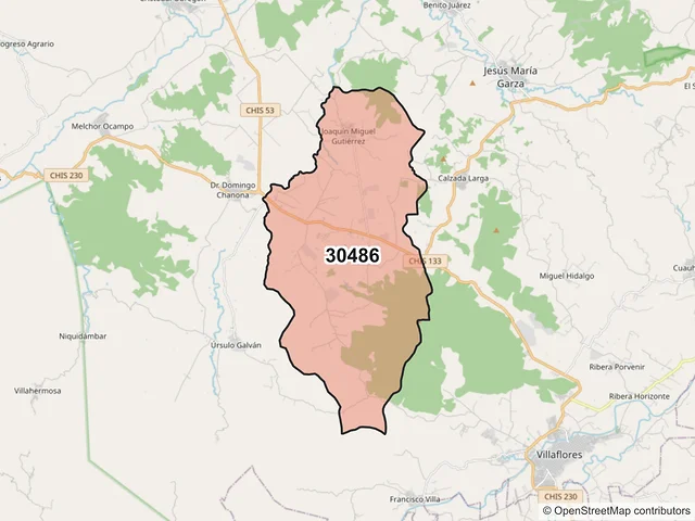 Mapa del código postal 30486, Villaflores, Chiapas