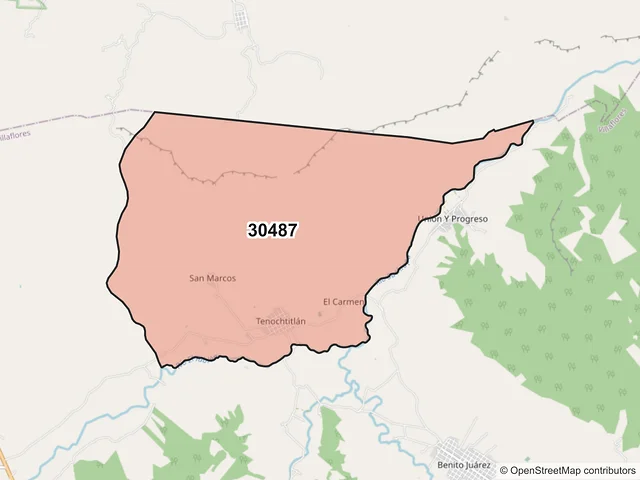 Mapa del código postal 30487, Villaflores, Chiapas