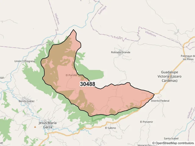 Mapa del código postal 30488, Villaflores, Chiapas