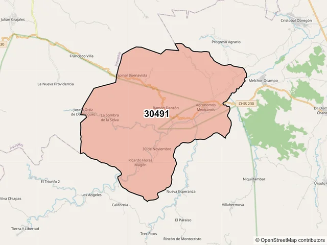 Mapa del código postal 30491, Villaflores, Chiapas