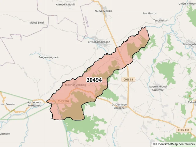 Mapa del código postal 30494, Villaflores, Chiapas