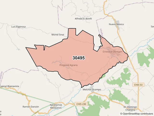 Mapa del código postal 30495, Villaflores, Chiapas
