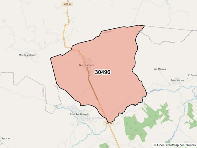 Mapa del código postal 30496, Villaflores, Chiapas