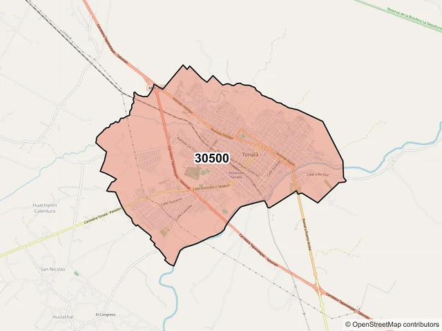 Mapa del código postal 30500, Tonalá, Chiapas