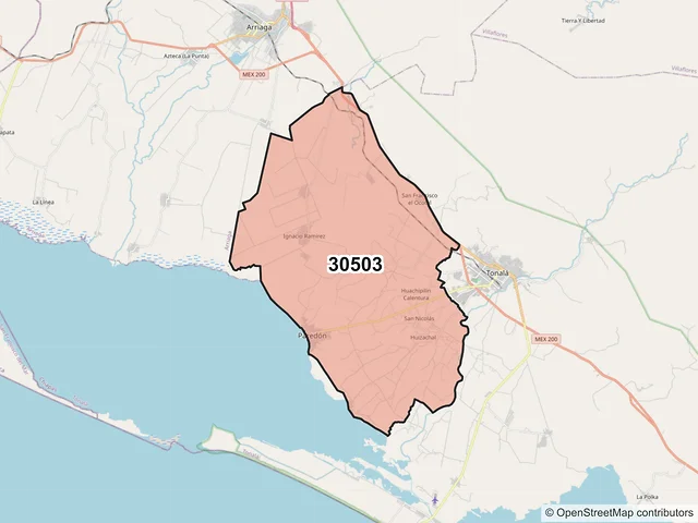 Mapa del código postal 30503, Tonalá, Chiapas