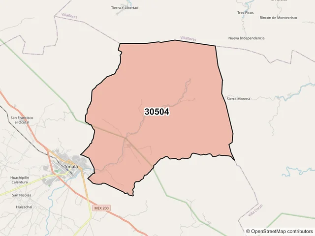 Mapa del código postal 30504, Tonalá, Chiapas