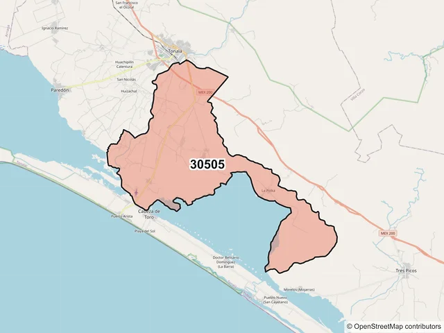 Mapa del código postal 30505, Tonalá, Chiapas