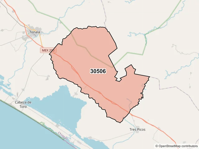 Mapa del código postal 30506, Tonalá, Chiapas