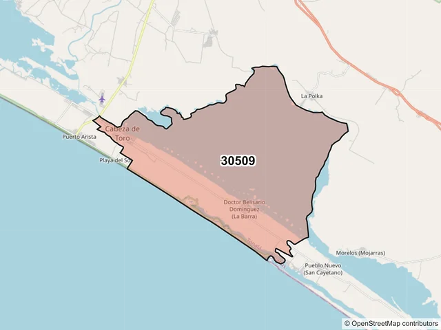 Mapa del código postal 30509, Tonalá, Chiapas