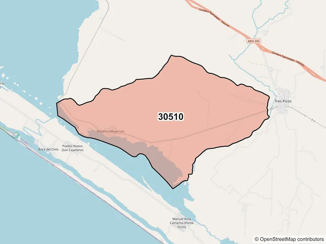 Mapa del código postal 30510, Tonalá, Chiapas