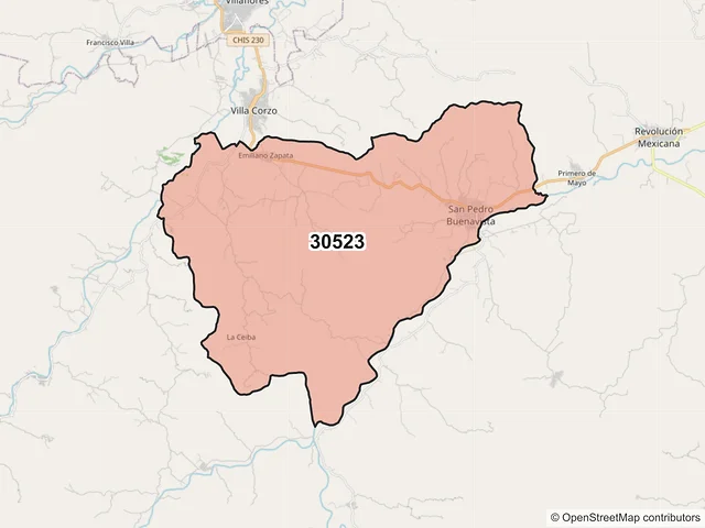 Mapa del código postal 30523, Villa Corzo, Chiapas