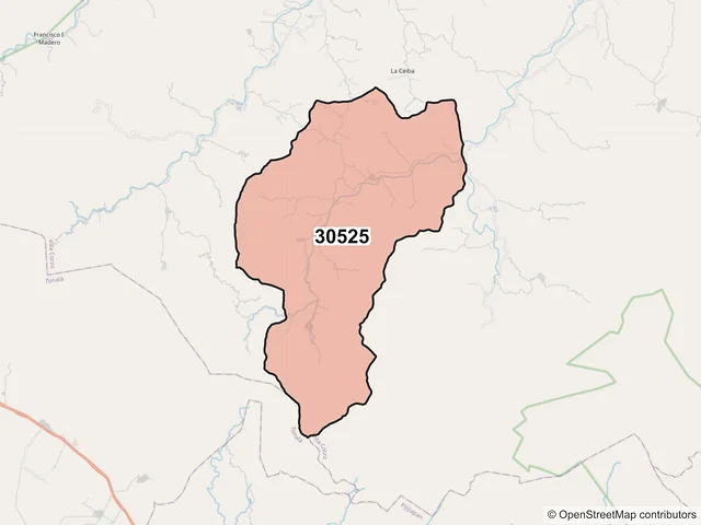 Mapa del código postal 30525, Villa Corzo, Chiapas