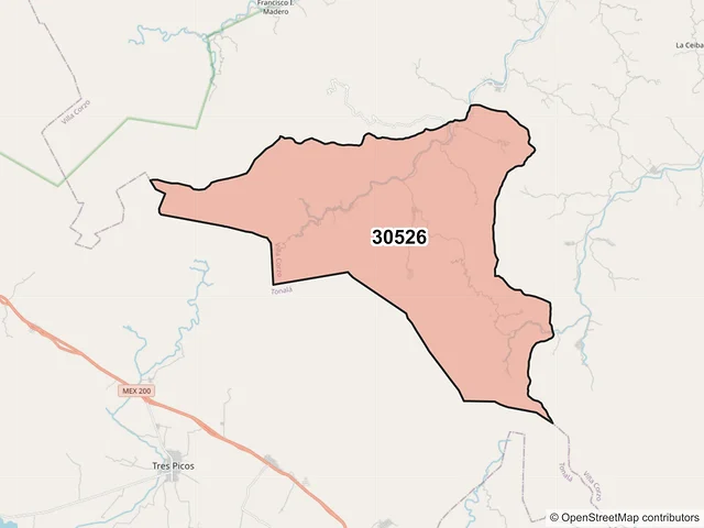 Mapa del código postal 30526, Villa Corzo, Chiapas