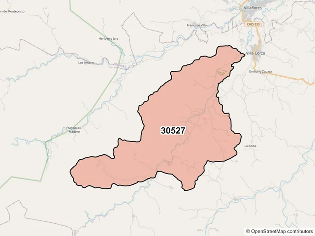 Mapa del código postal 30527, Villa Corzo, Chiapas