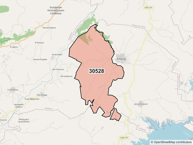 Mapa del código postal 30528, El Parral, Chiapas