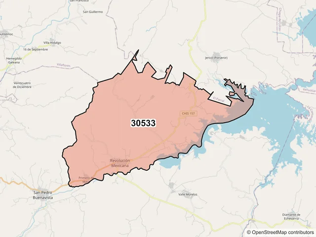 Mapa del código postal 30533, Villa Corzo, Chiapas