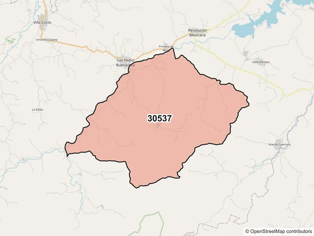 Mapa del código postal 30537, Villa Corzo, Chiapas