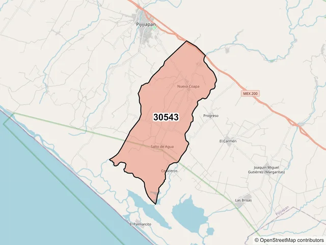 Mapa del código postal 30543, Pijijiapan, Chiapas