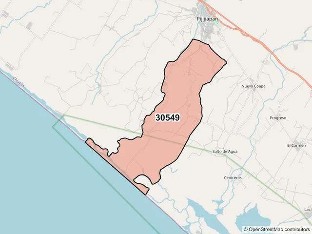 Mapa del código postal 30549, Pijijiapan, Chiapas