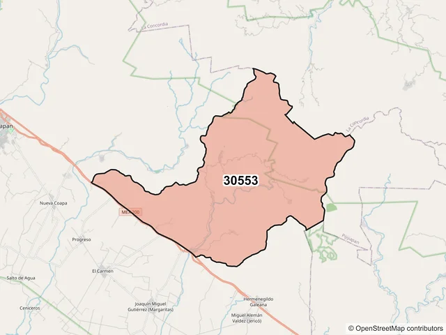 Mapa del código postal 30553, Pijijiapan, Chiapas
