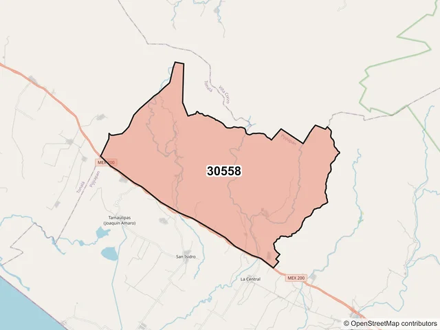 Mapa del código postal 30558, Pijijiapan, Chiapas