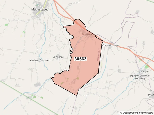 Mapa del código postal 30563, Mapastepec, Chiapas