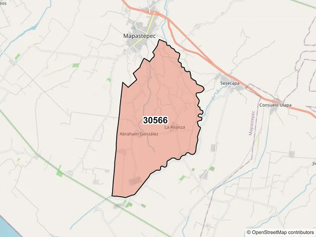 Mapa del código postal 30566, Mapastepec, Chiapas