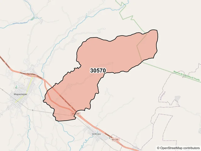 Mapa del código postal 30570, Mapastepec, Chiapas
