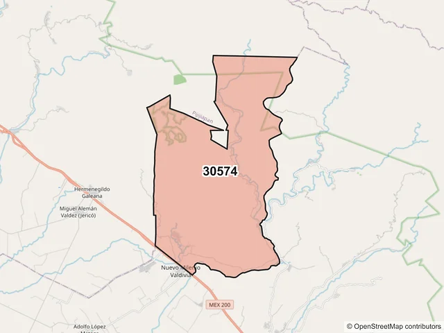 Mapa del código postal 30574, Mapastepec, Chiapas