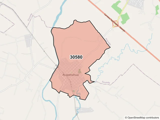 Mapa del código postal 30580, Acapetahua, Chiapas