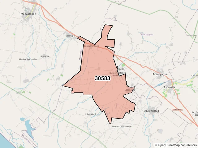 Mapa del código postal 30583, Acapetahua, Chiapas