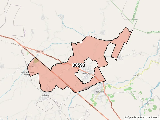 Mapa del código postal 30593, Acacoyagua, Chiapas