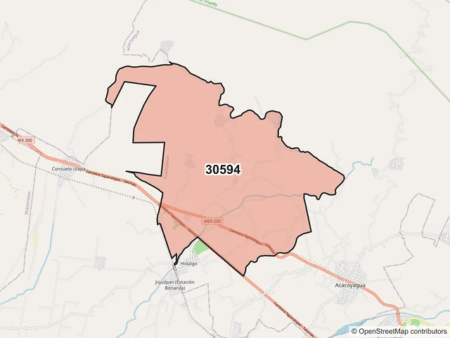 Mapa del código postal 30594, Acacoyagua, Chiapas