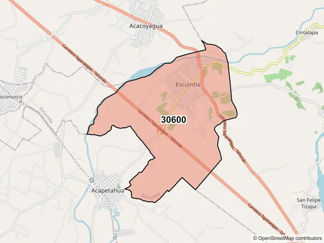 Mapa del código postal 30600, Escuintla, Chiapas