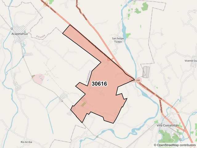 Mapa del código postal 30616, Escuintla, Chiapas