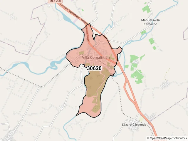 Mapa del código postal 30620, Villa Comaltitlán, Chiapas