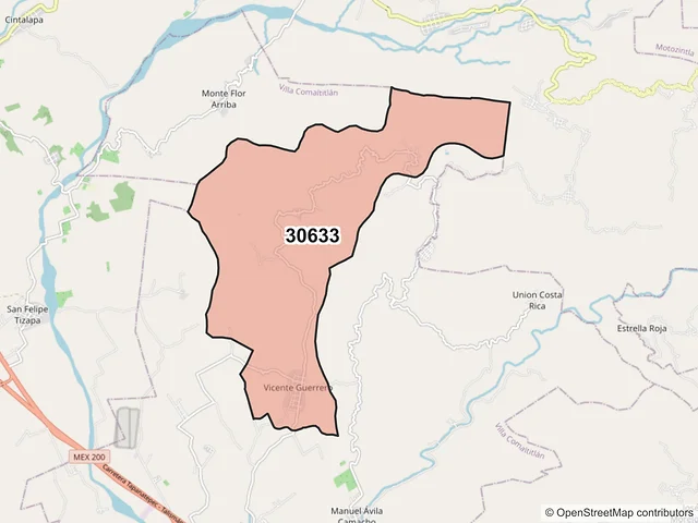 Mapa del código postal 30633, Villa Comaltitlán, Chiapas