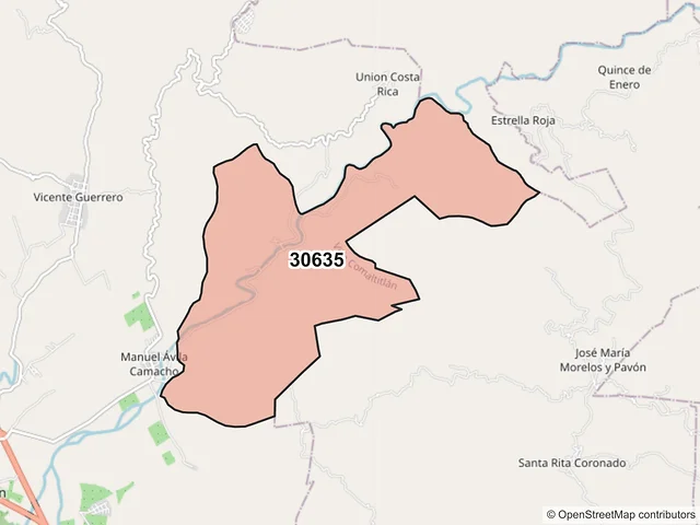 Mapa del código postal 30635, Villa Comaltitlán, Chiapas