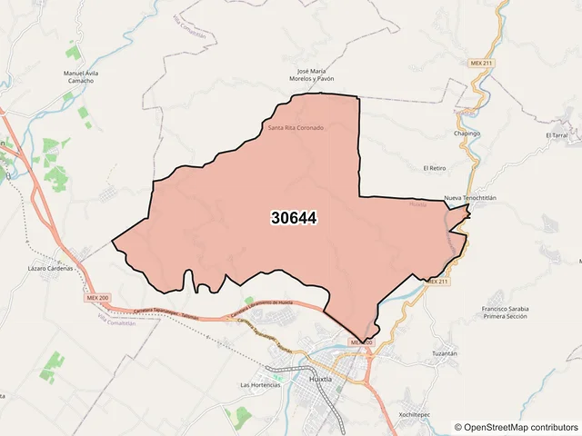 Mapa del código postal 30644, Huixtla, Chiapas