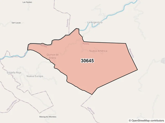 Mapa del código postal 30645, Huixtla, Chiapas