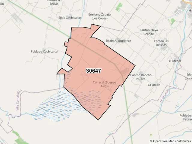 Mapa del código postal 30647, Huixtla, Chiapas
